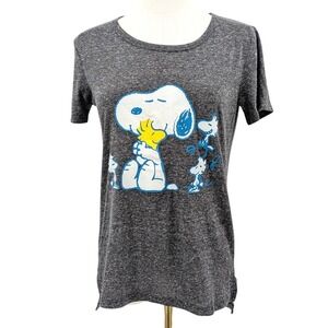 Peanuts Snoopy Graphic Tee Heather Gray Casual Cartoon Size S